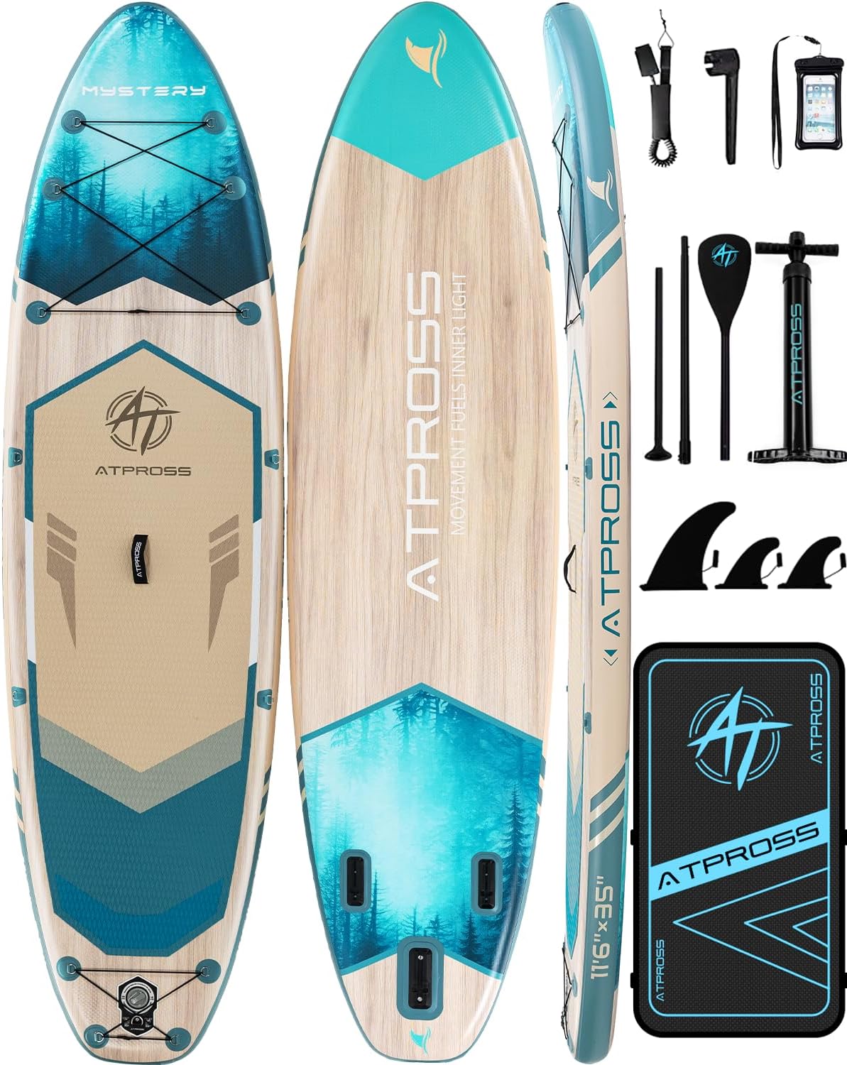 11'6"x35" Inflatable Paddle Board, 450lbs Extra Wide Stand Up Paddleboard for Adults with Premium SUP Accessories Kit &amp; Backpack, Blow Up Kayak Non-Slip Stable Deck Boat for Yoga Fishing Surf