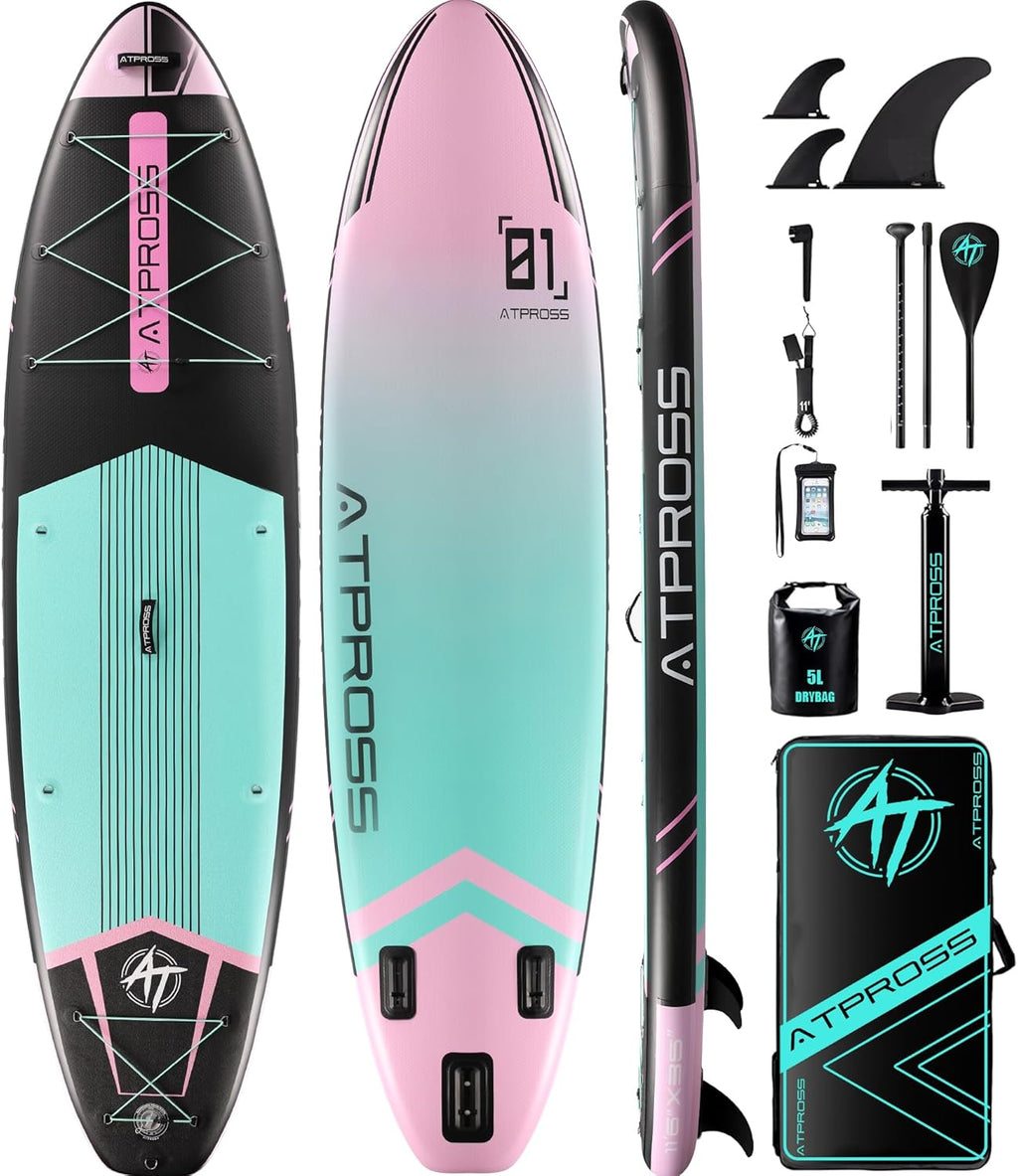 11'6"x35" Inflatable Paddle Board, 450lbs Extra Wide Stand Up Paddleboard for Adults with Premium SUP Accessories Kit &amp; Backpack, Blow Up Kayak Non-Slip Stable Deck Boat for Yoga Fishing Surf