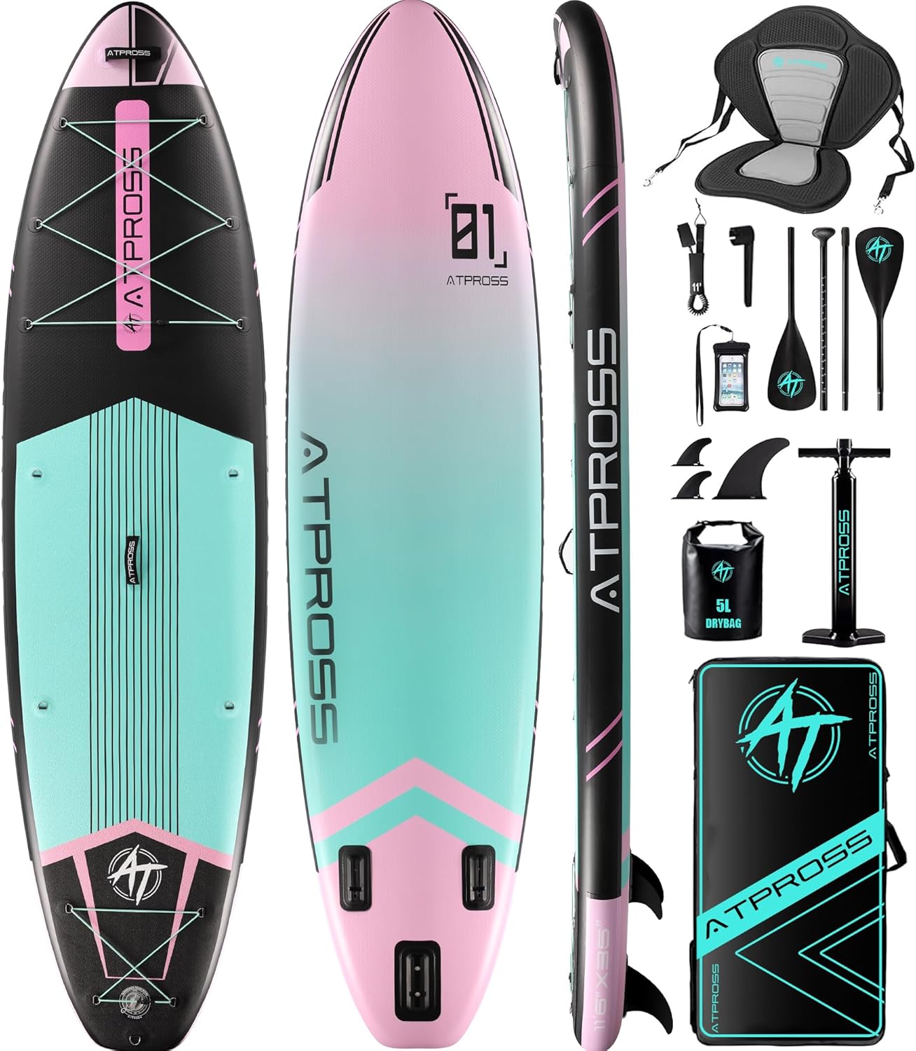 11'6"x35" Inflatable Paddle Board, 450lbs Extra Wide Stand Up Paddleboard for Adults with Premium SUP Accessories Kit &amp; Backpack, Blow Up Kayak Non-Slip Stable Deck Boat for Yoga Fishing Surf